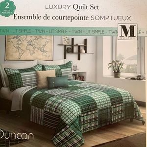 Blue Quilted Embroidered Twin Set